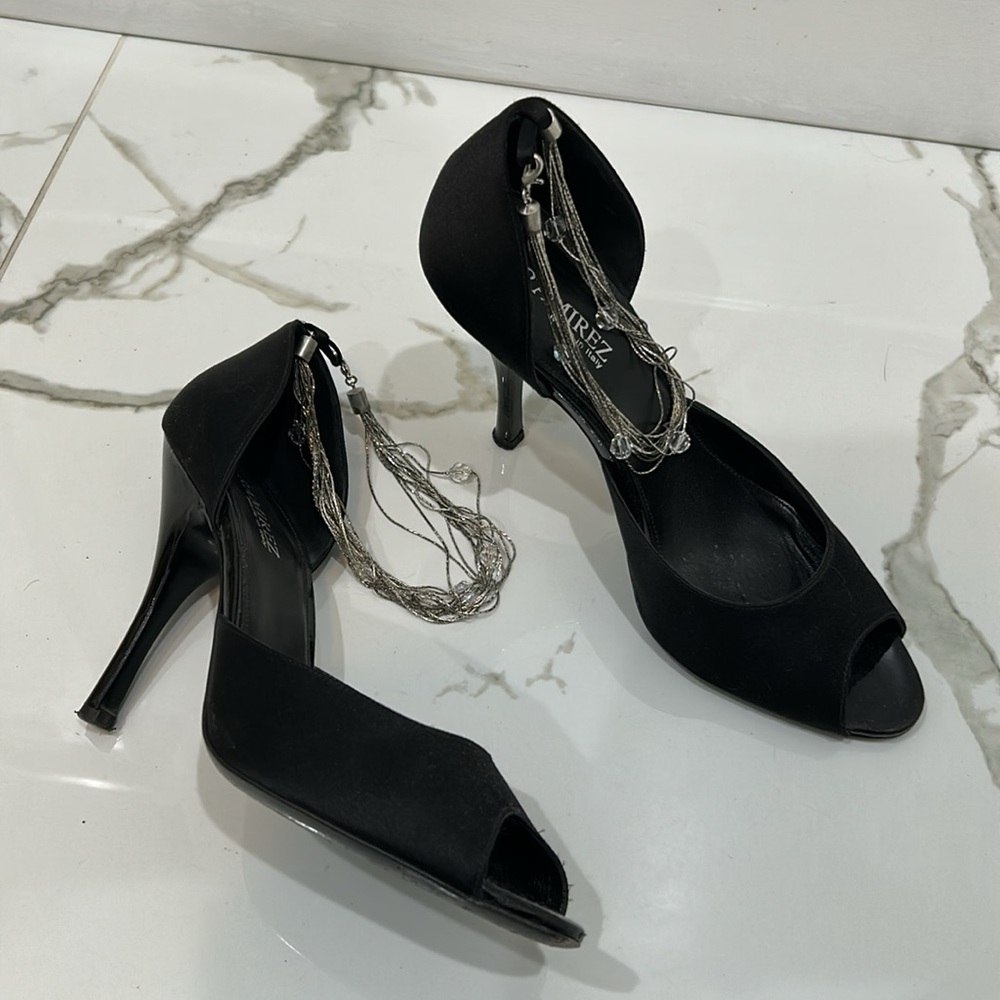 Gorgeous Black High Heels with silver toned metallic ancle strap